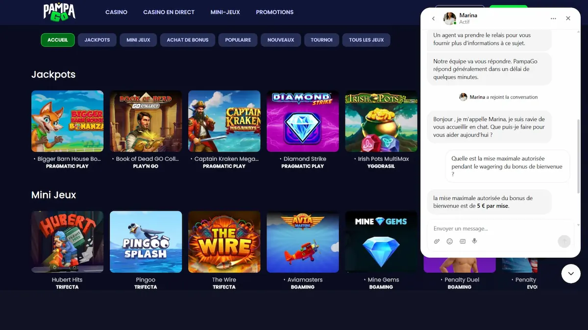 Notre test du support client réactif via le live chat du casino